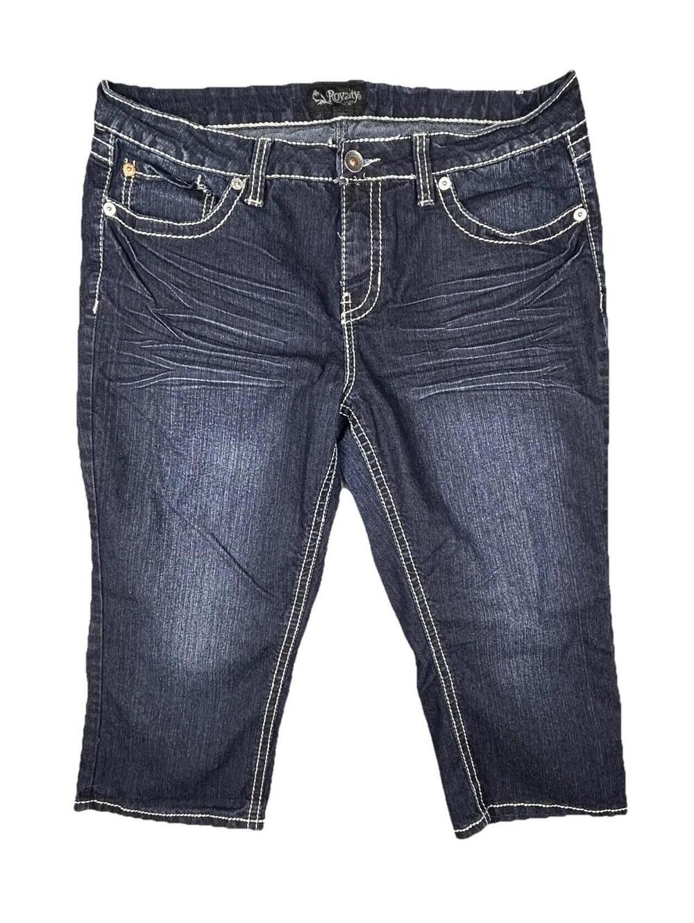 Royalty By YML Womens Capri Jeans 14 Blue Denim Classic 5-Pocket Design
